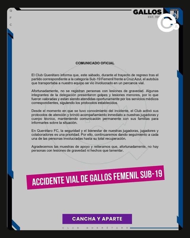 Susto para el Querétaro Femenil: autobús sufre percance y jugadoras reciben atención médica