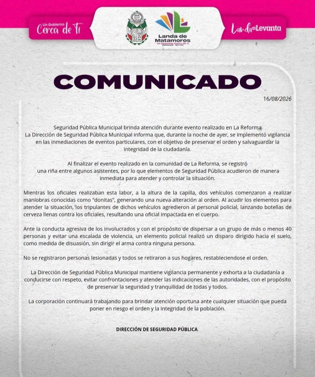 Riña termina con policías agredidos y un disparo al suelo en Landa de Matamoros