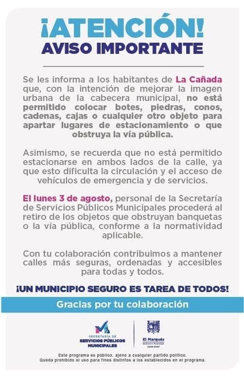 Adiós a los “apartados”: El Marqués retirará objetos que bloqueen estacionamientos en La Cañada