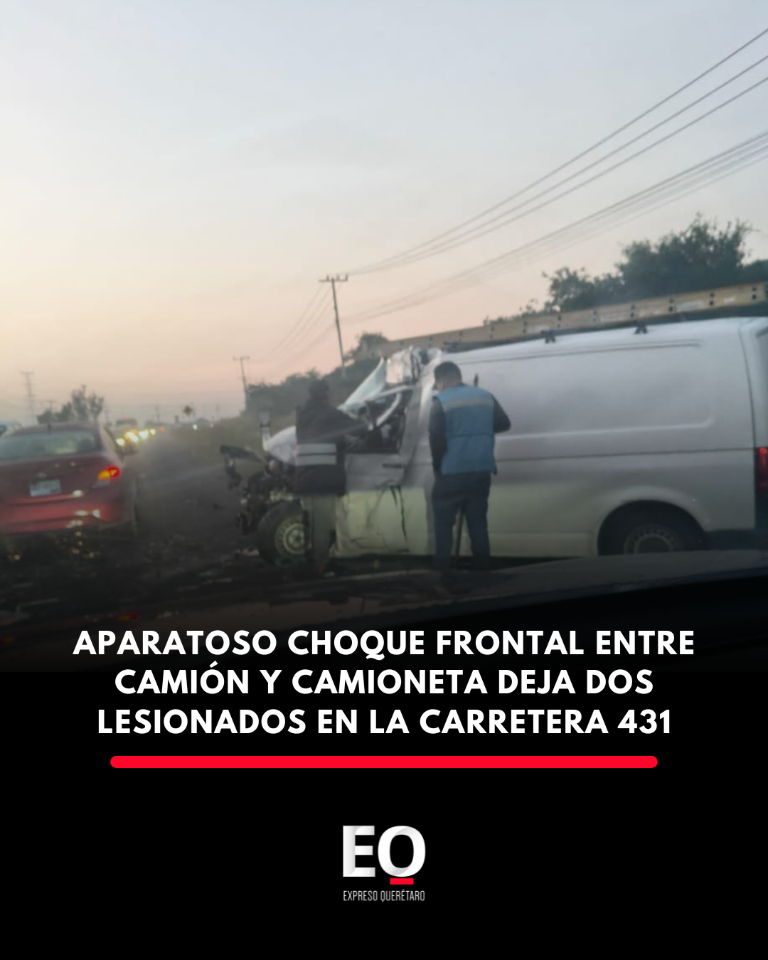 Aparatoso choque frontal entre camión y camioneta deja dos lesionados en la carretera 431