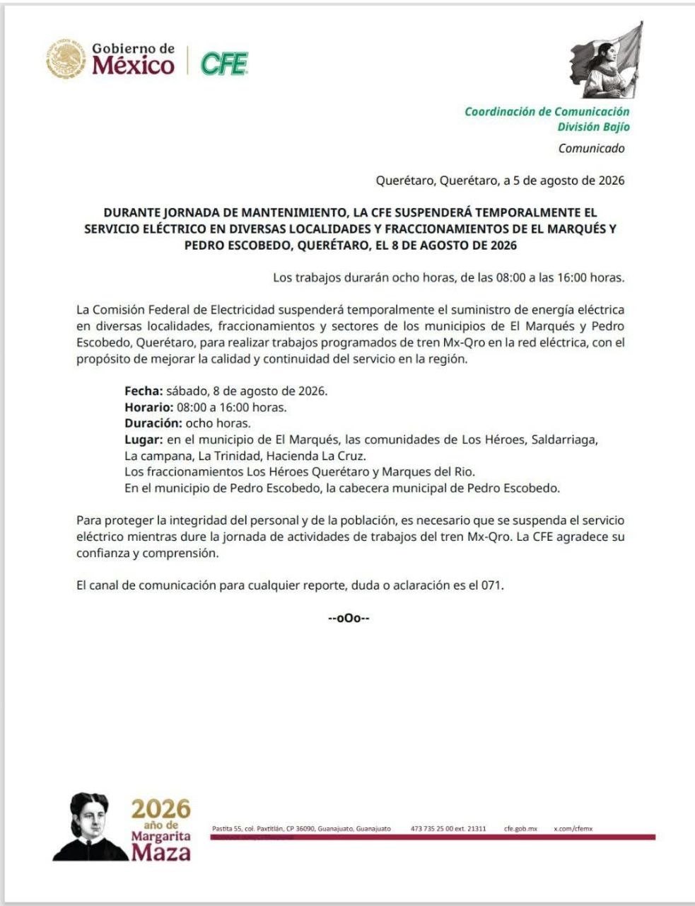 Tren México-Querétaro provoca corte de luz este sábado en El Marqués y Pedro Escobedo