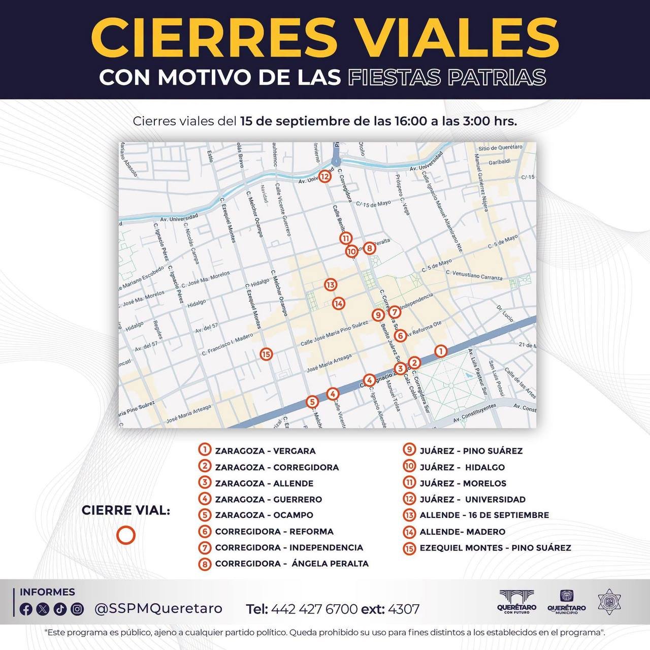 ¿Vas al Centro por el Grito? OJO con estos cierres viales en Querétaro