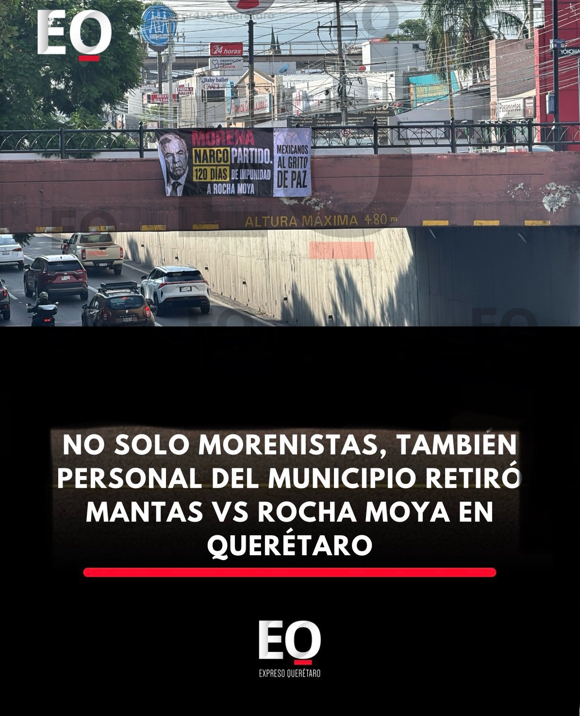 No solo morenistas, también personal del municipio retiró mantas vs Rocha Moya en Querétaro