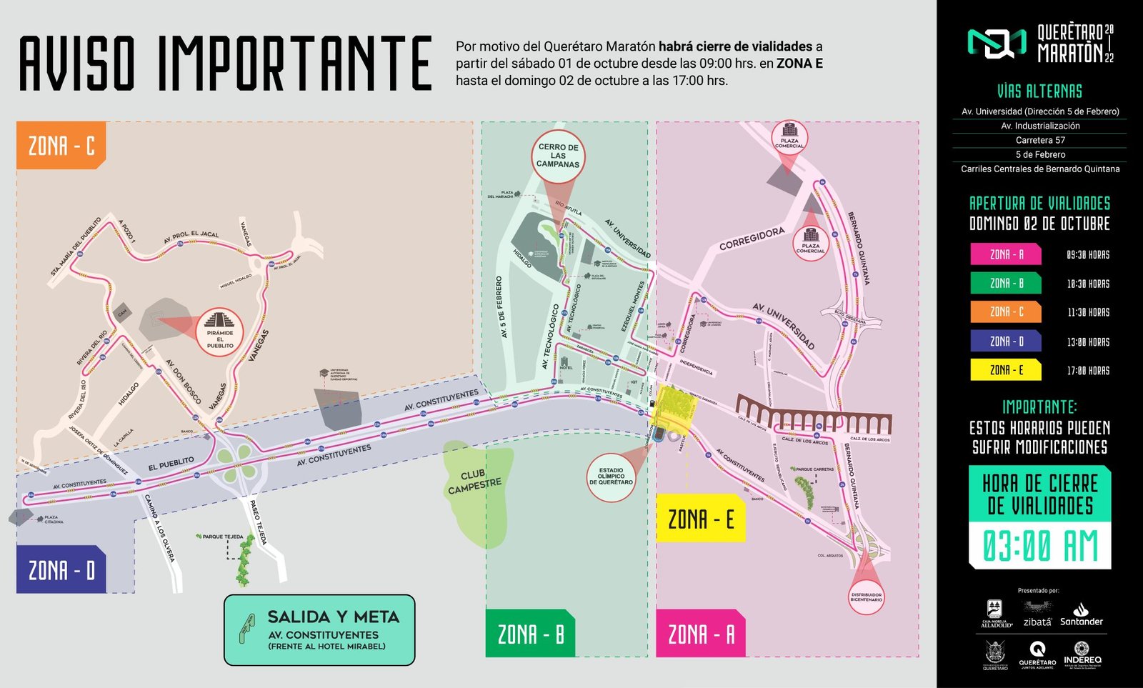 Mañana domingo desde las 3 de la mañana las siguientes calles estarán cerradas por el Querétaro Maratón 2026
