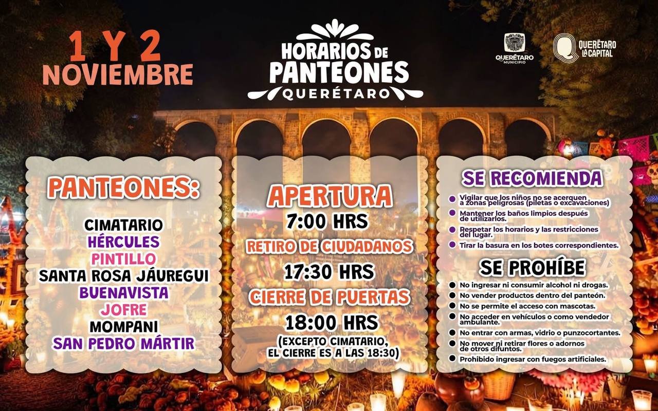 Panteones de Querétaro cerrarán a las 18:00 horas este 1 y 2 de noviembre