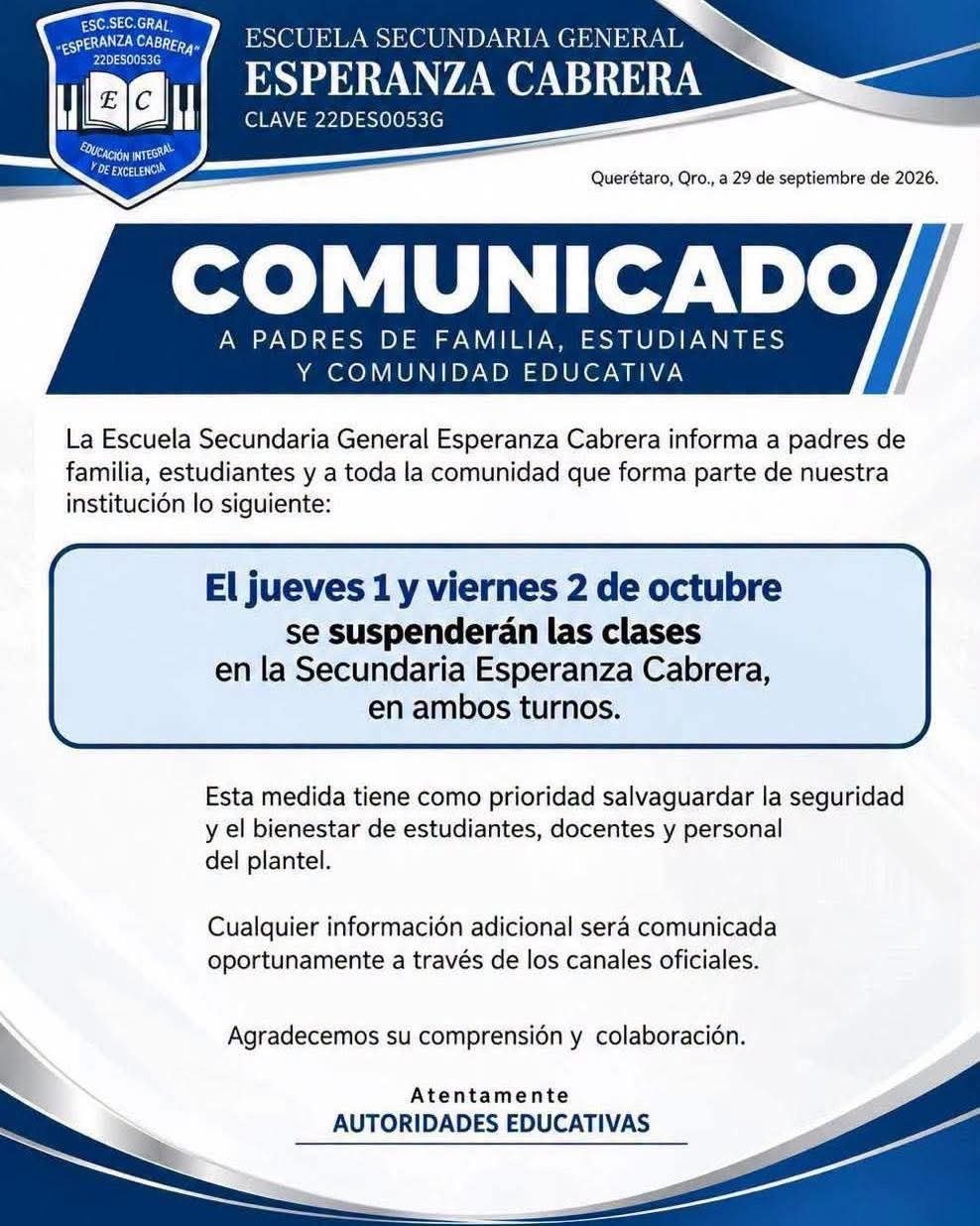 Tras ataque, suspenden clases en la Esperanza Cabrera en Paseos de San Miguel