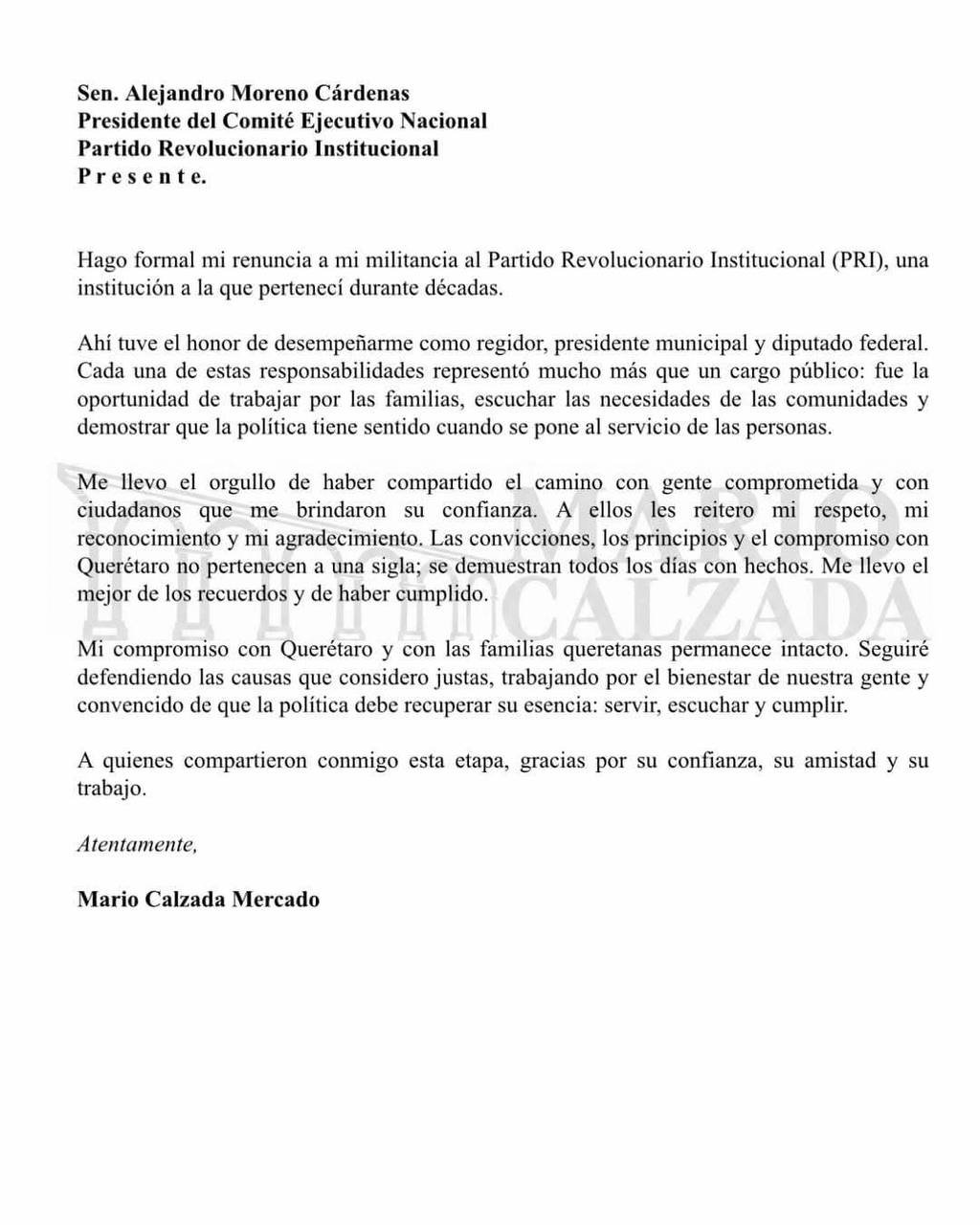 Mario Calzada renuncia al PRI tras décadas de militancia