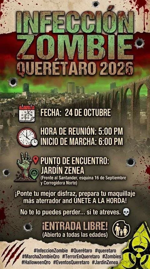 Querétaro tendrá su propia invasión zombie: así puedes participar en la caminata gratuita de Halloween