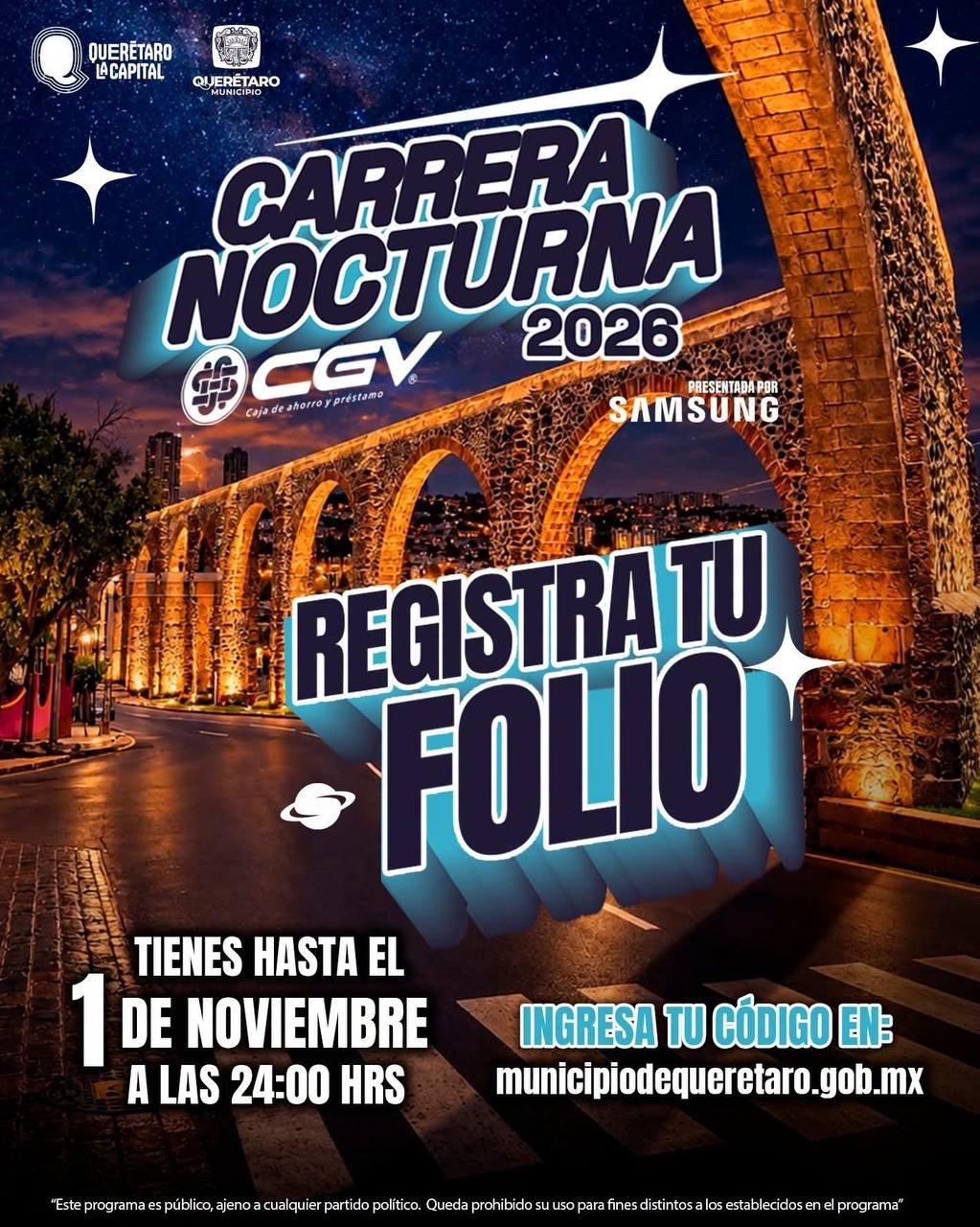 Último día para conservar tu lugar en la Carrera Nocturna de Querétaro; el registro cierra a medianoche